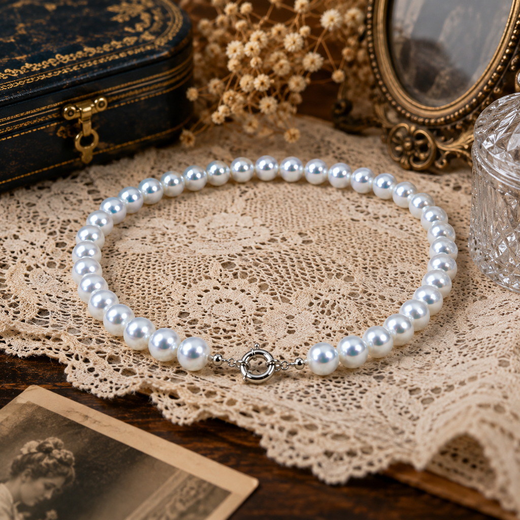 8–9mm Light Blue Cultured Shell Pearl Necklace 18" 45cm Women's Classic Jewelry