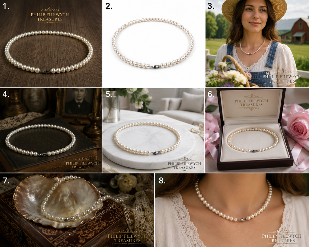 Pearl-09--Natural Freshwater Pearl Necklace 5.5mm AAAA White Pearls 18" Sterling Silver Clasp