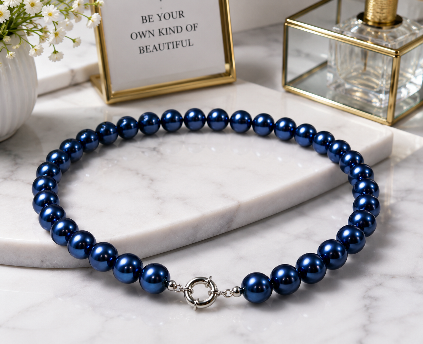 Pearl-30--Blue 10mm Akoya Cultured Shell Pearl Choker Necklace 45cm Women's Fashion Jewelry Gift