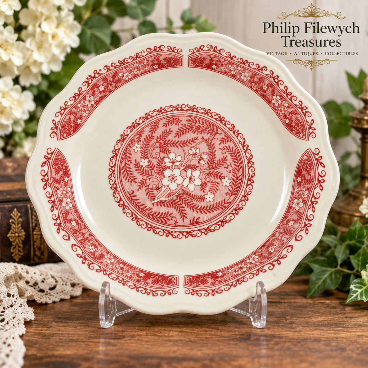 Plate-07--Vintage Syracuse China Strawberry Hill 9" Plate Pink Red Floral Restaurant Ware USA