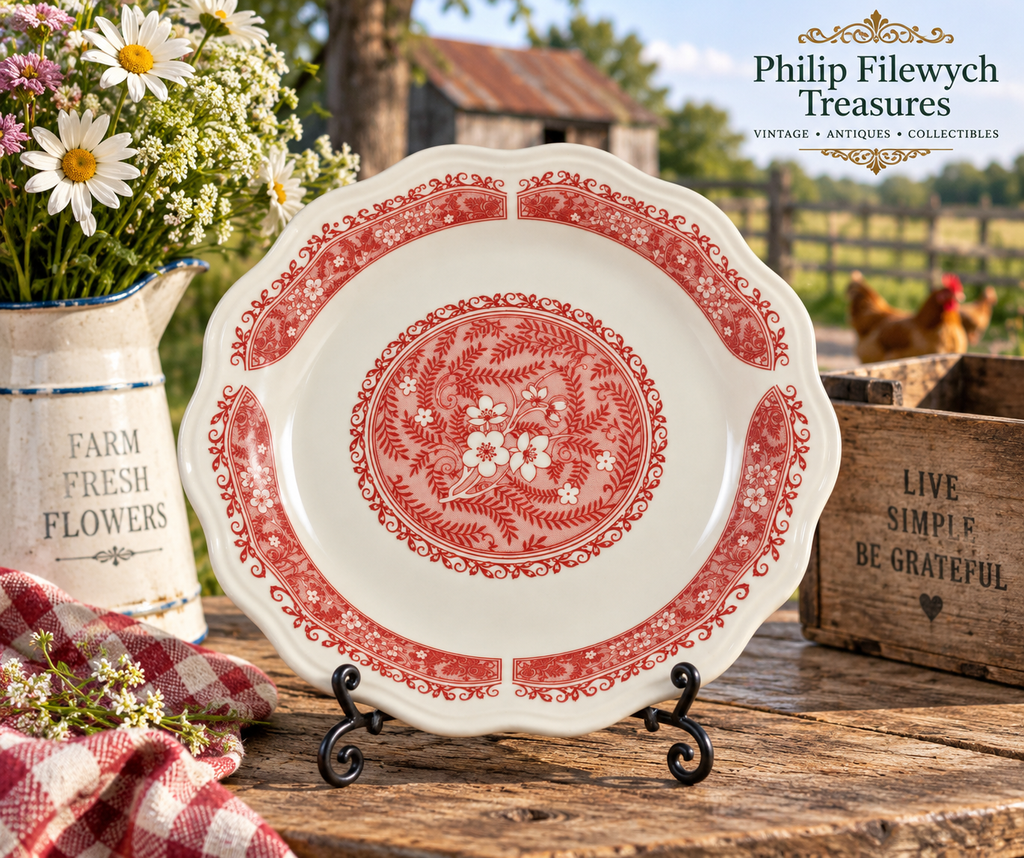 Plate-07--Vintage Syracuse China Strawberry Hill 9" Plate Pink Red Floral Restaurant Ware USA