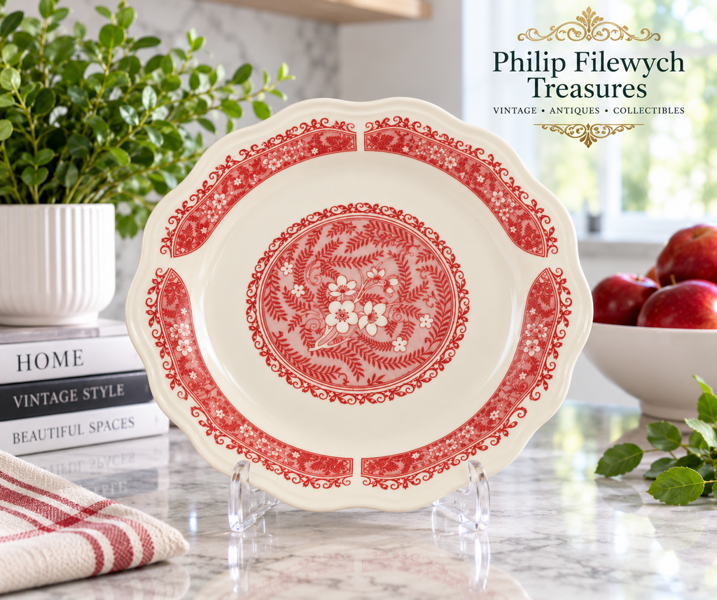 Plate-07--Vintage Syracuse China Strawberry Hill 9" Plate Pink Red Floral Restaurant Ware USA
