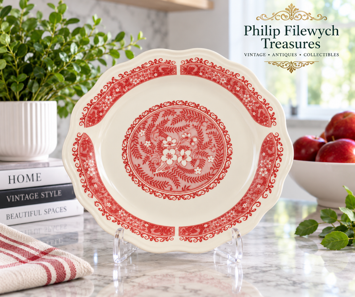Plate-07--Vintage Syracuse China Strawberry Hill 9" Plate Pink Red Floral Restaurant Ware USA