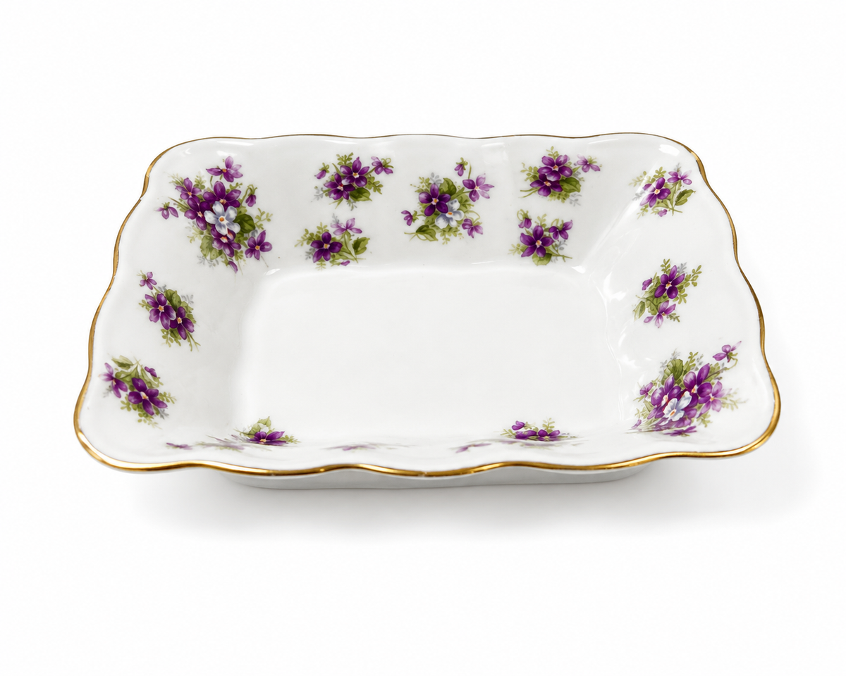 RA-Sweet-V--Royal Albert Sweet Violets Bone China Sweet Meat Tidbit Dish Made in England Floral Gold Edge