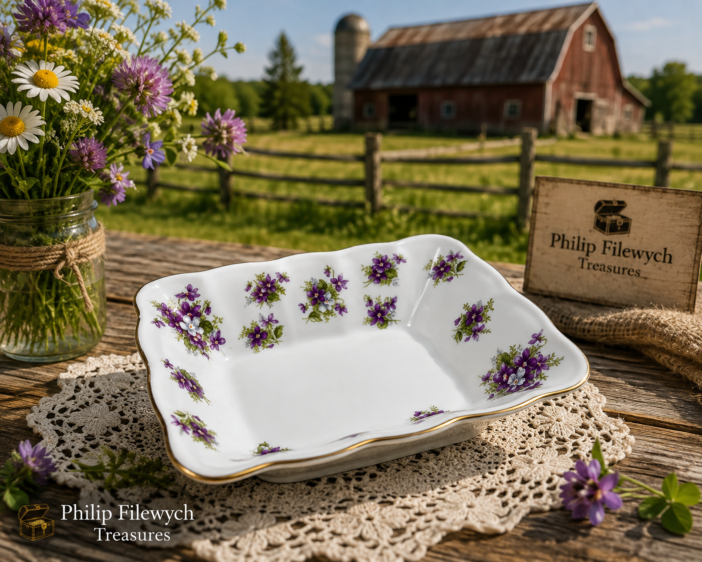 RA-Sweet-V--Royal Albert Sweet Violets Bone China Sweet Meat Tidbit Dish Made in England Floral Gold Edge