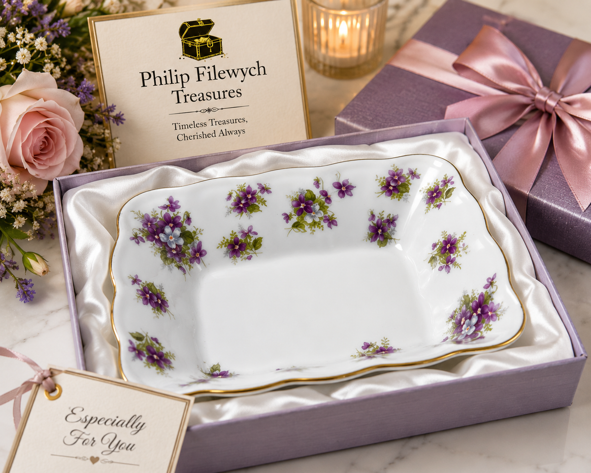 RA-Sweet-V--Royal Albert Sweet Violets Bone China Sweet Meat Tidbit Dish Made in England Floral Gold Edge