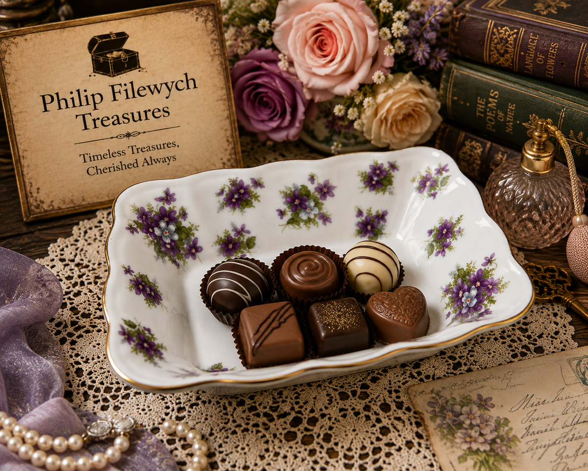 RA-Sweet-V--Royal Albert Sweet Violets Bone China Sweet Meat Tidbit Dish Made in England Floral Gold Edge