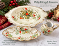 RV-10--Vintage Menuet Poland Royal Vienna Basket of Cheer 3-Piece Porcelain Serving Set Holly Berry Gold Trim