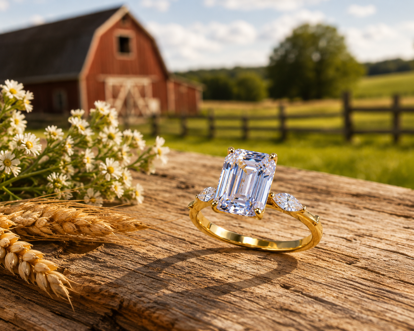 Ring-46--18K Gold Moissanite Ring | Emerald Cut Moissanite Engagement Ring | Certified GR Ring | Fine Jewelry