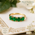 Ring-46--14K Gold 585 Emerald Green CZ Five Stone Cocktail Ring - Size 7