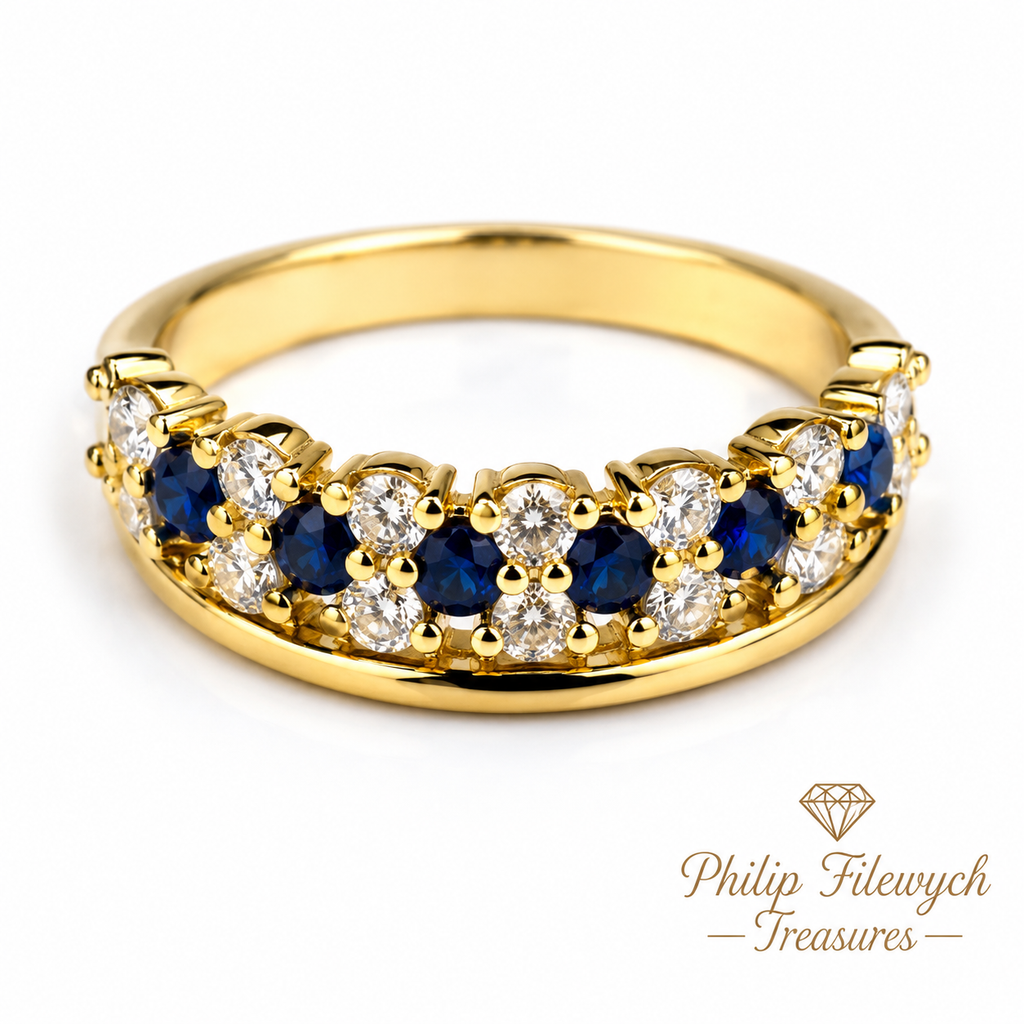 Ring-43A--Vintage Gold Plated Blue & Clear CZ Ring – Size 7