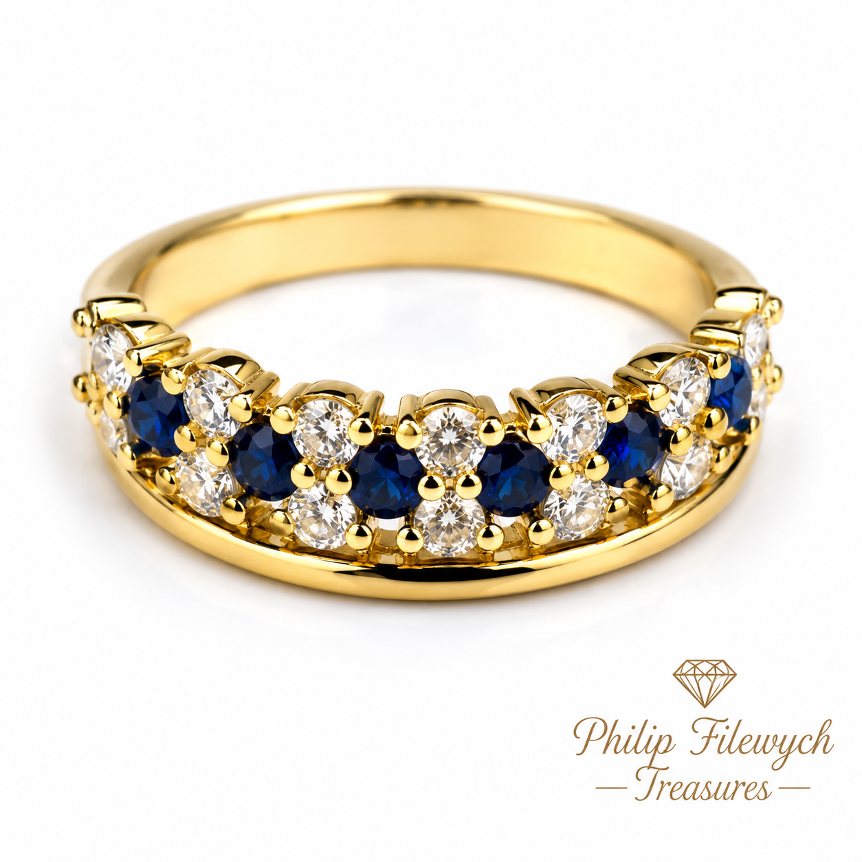 Ring-43A--Vintage Gold Plated Blue & Clear CZ Ring – Size 7