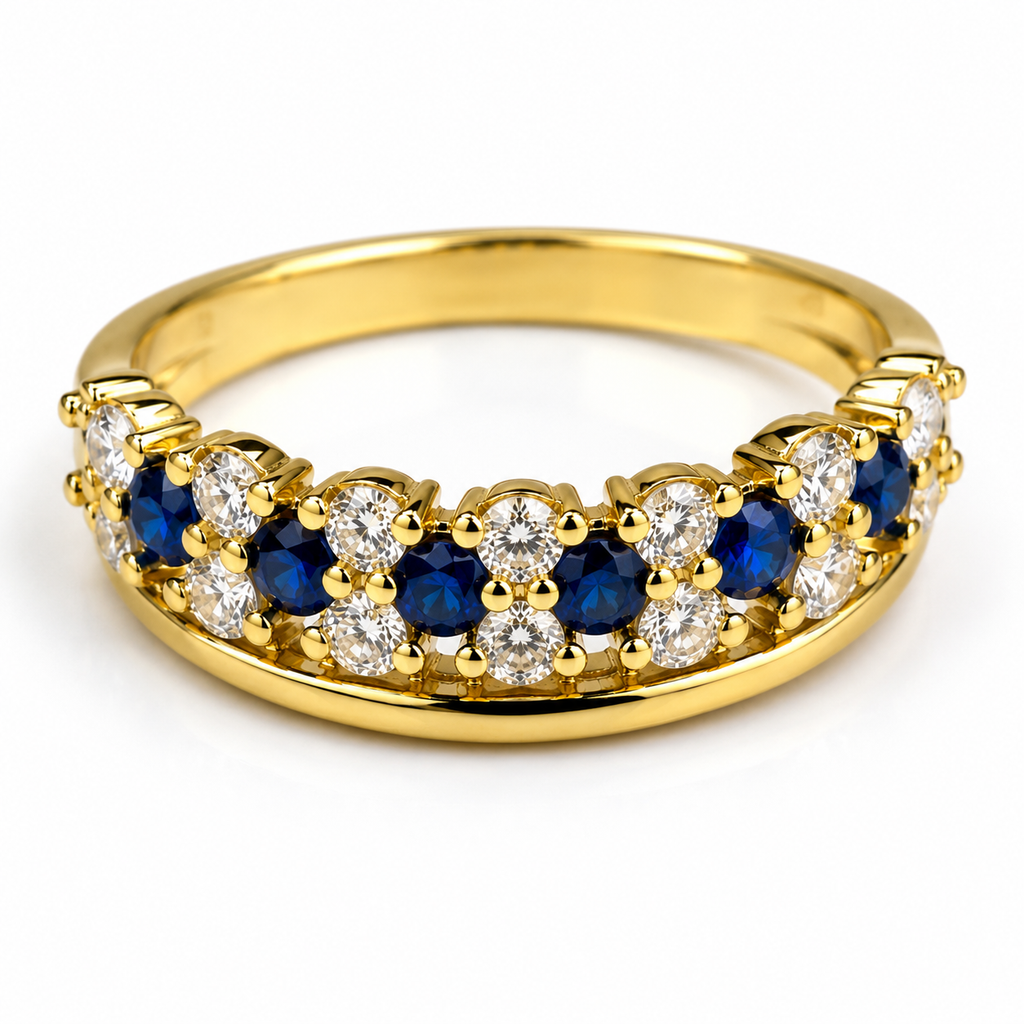 Ring-43A--Vintage Gold Plated Blue & Clear CZ Ring – Size 7