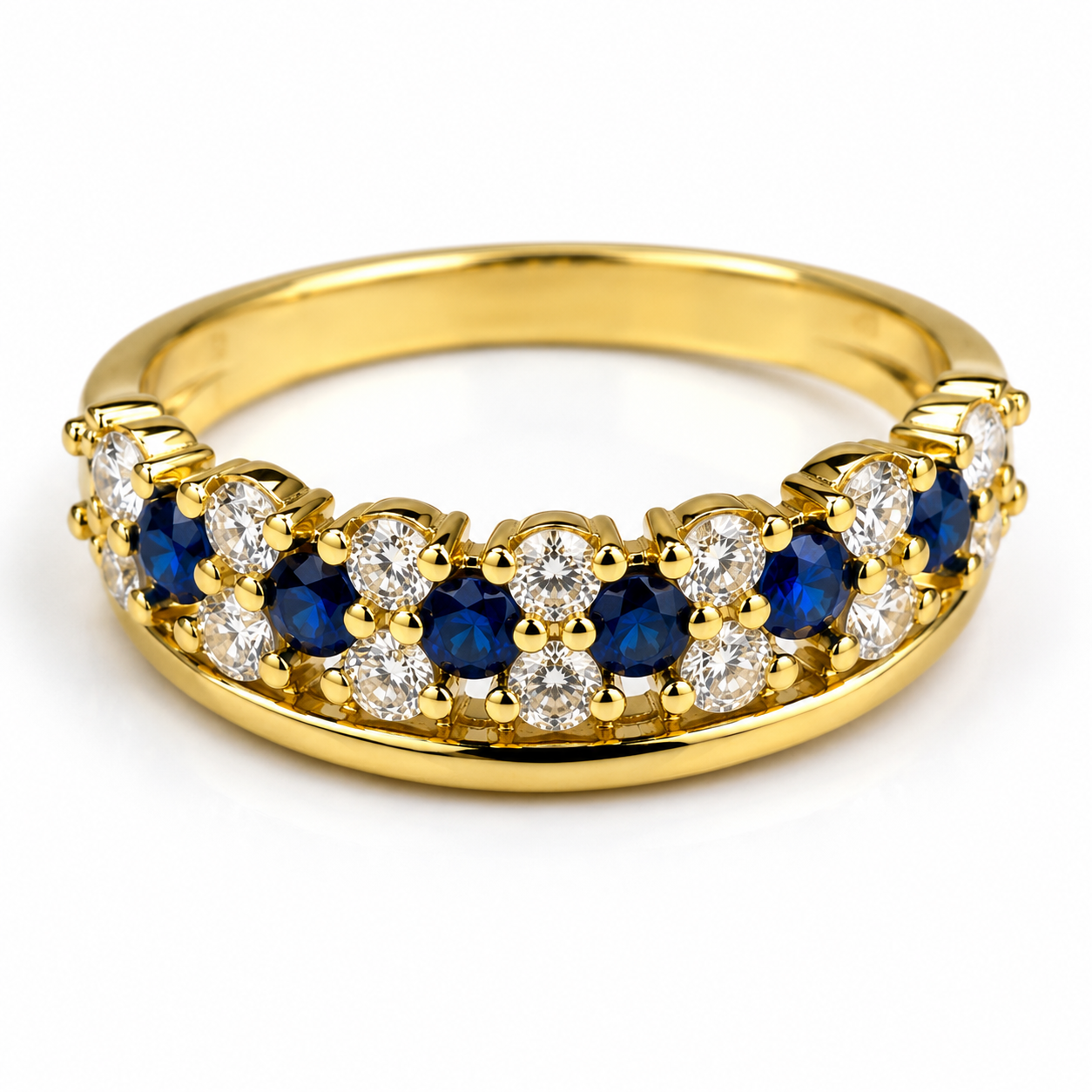 Ring-43A--Vintage Gold Plated Blue & Clear CZ Ring – Size 7