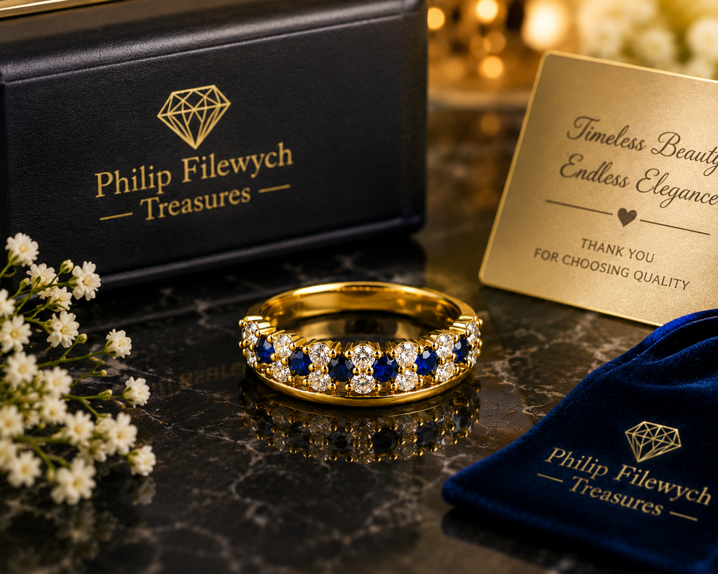 Ring-43A--Vintage Gold Plated Blue & Clear CZ Ring – Size 7
