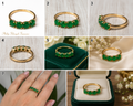 Ring-44 Vintage Style 14K Gold Tone Ring with 4 Emerald Green CZ Stones | Size 9 | Elegant Fashion Cocktail Ringce