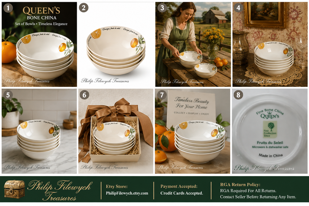 SB-01--Queen’s Fruits du Soleil Fine Bone China Bowls Set of 4 – Orange Fruit Pattern