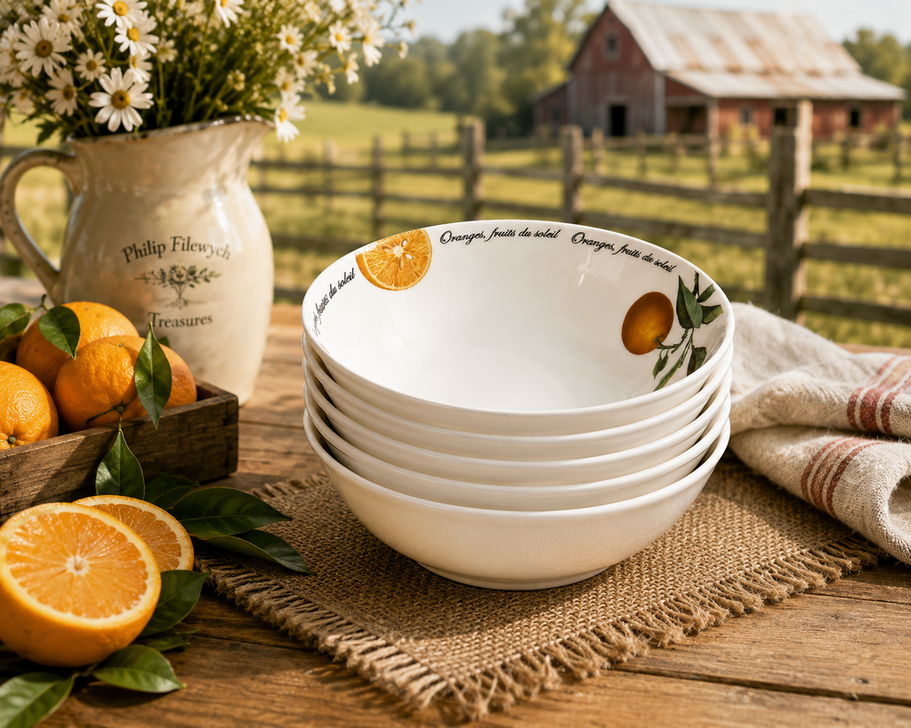 SB-01--Queen’s Fruits du Soleil Fine Bone China Bowls Set of 4 – Orange Fruit Pattern