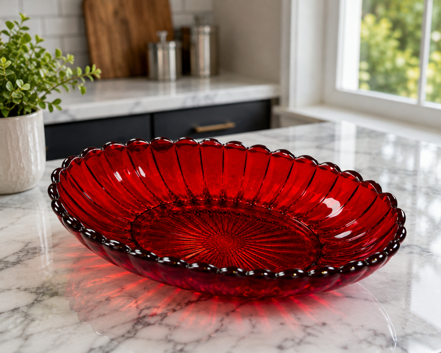 SB-20--Vintage Imperial Glass Ruby Red Pillar Flute Oval Relish Bowl – 1940s–1950s