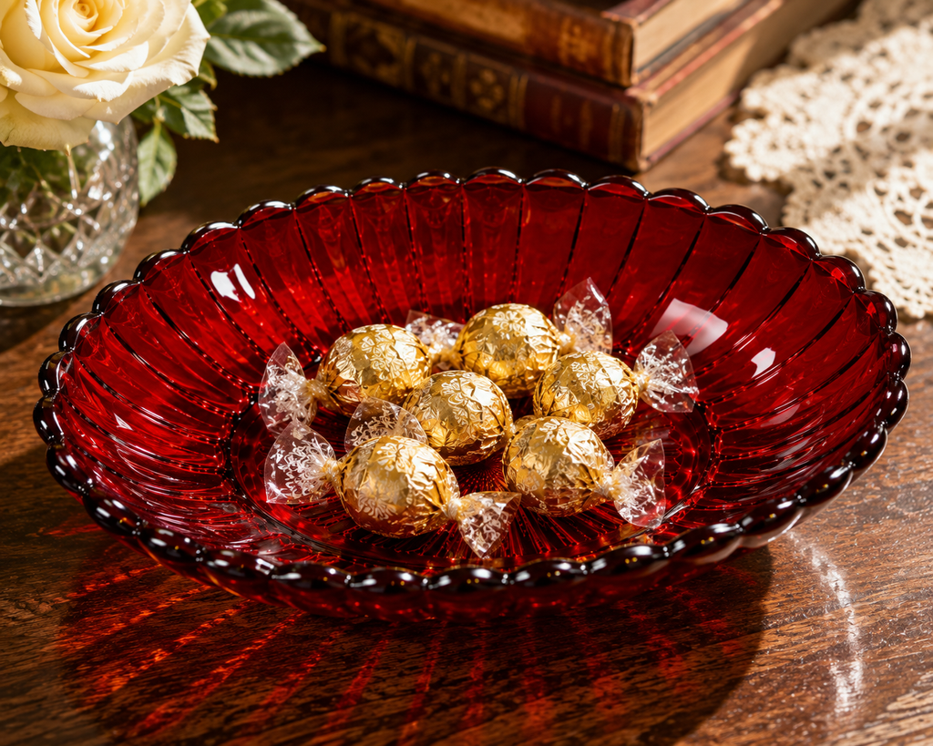 SB-20--Vintage Imperial Glass Ruby Red Pillar Flute Oval Relish Bowl – 1940s–1950s