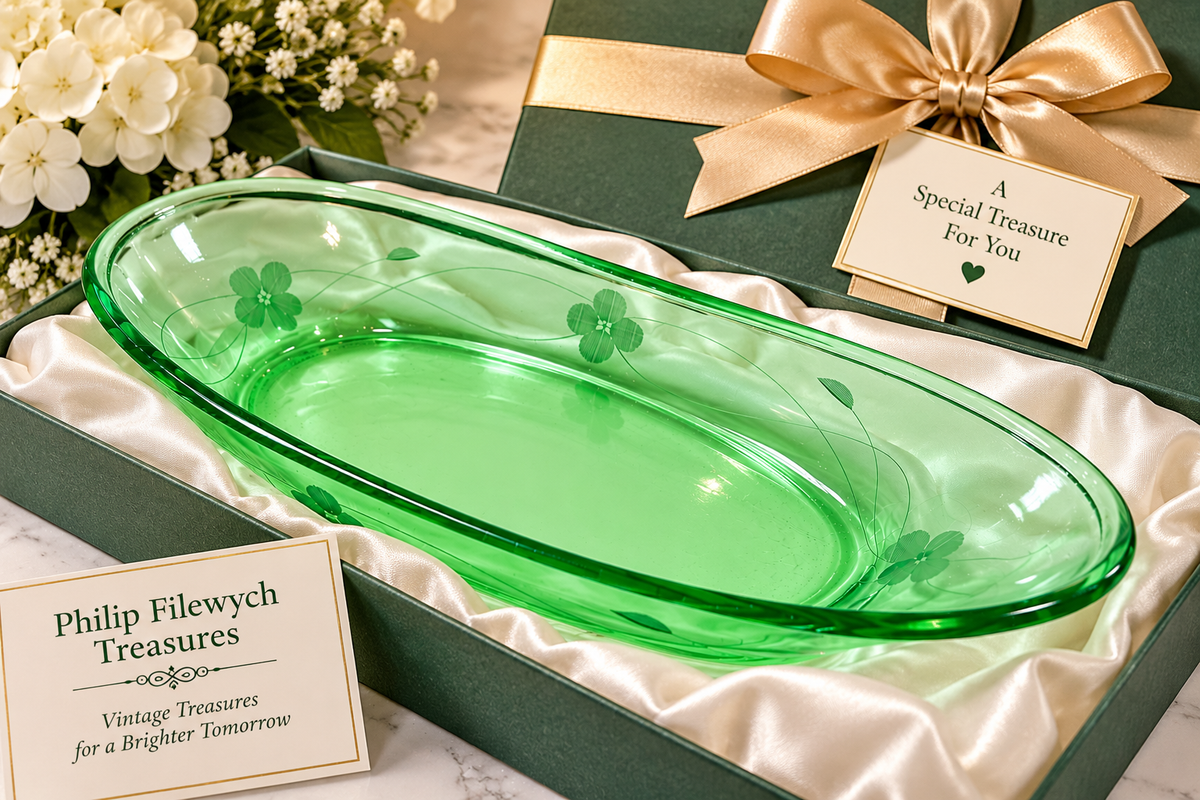 SE-70--Copper Green Elegant Cut Glass Dish – Wheel-Cut Decorative Collector Glass – SE-70