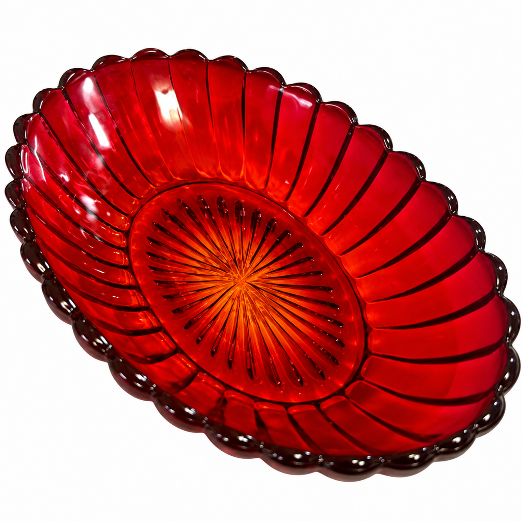 SB-75--Vintage Imperial Glass Ruby Red Pillar & Flute Oval Serving Bowl 8.25"