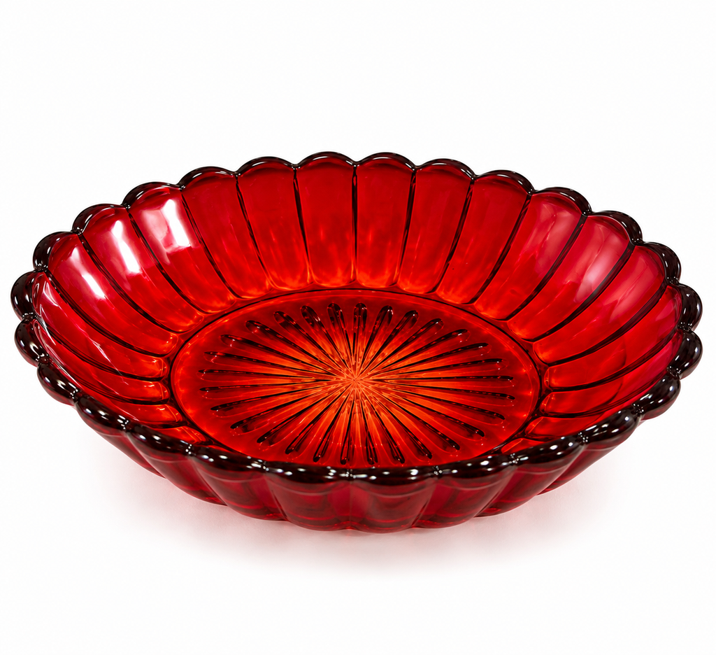 SB-75--Vintage Imperial Glass Ruby Red Pillar & Flute Oval Serving Bowl 8.25"
