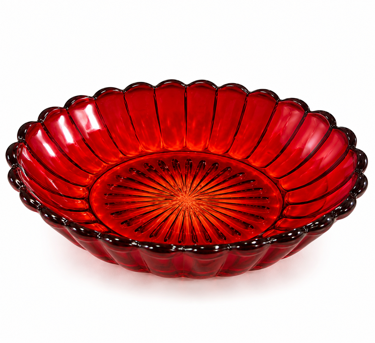 SB-75--Vintage Imperial Glass Ruby Red Pillar & Flute Oval Serving Bowl 8.25"