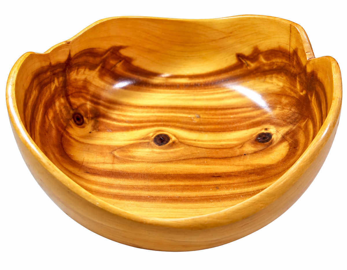 SB-80 vintage hand-carved wooden salad bowl on white background