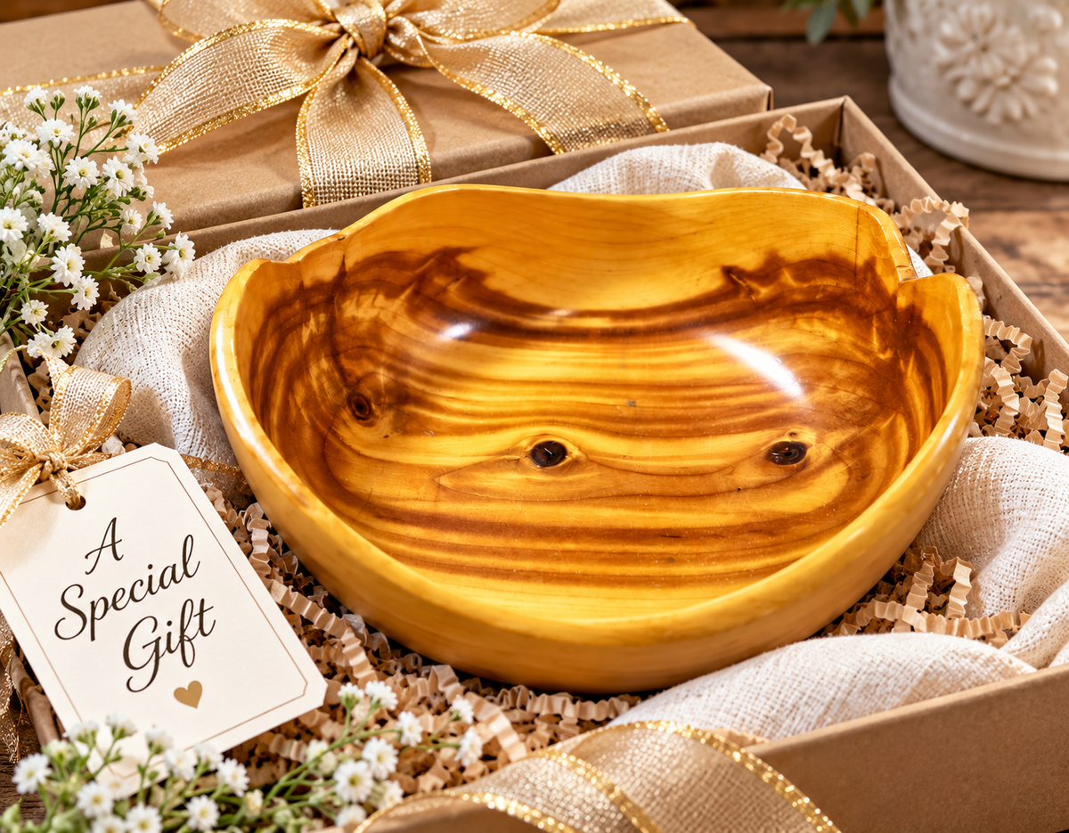 SB-80 hand-carved wooden salad bowl presented as a unique gift