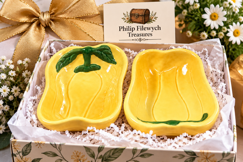 SBD-02--Norpro Small Ceramic Baking Dish Pair Yellow & Green Fruit Design Made in China