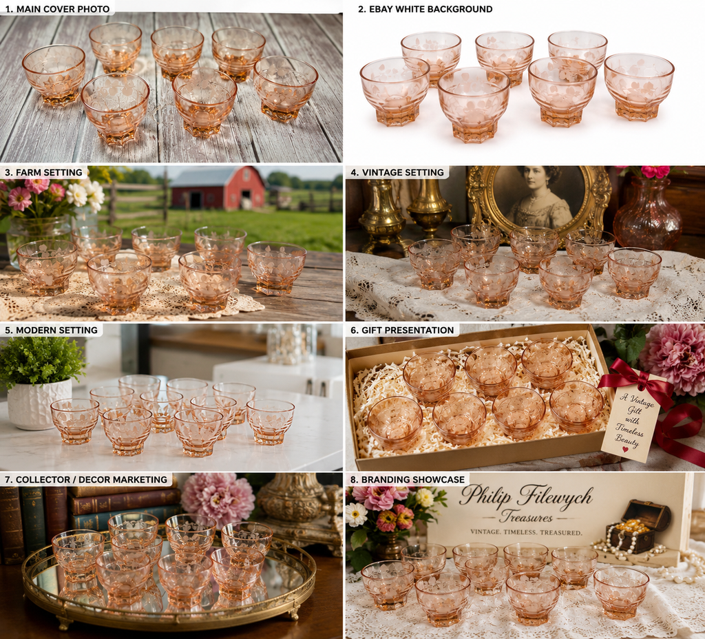 SC-10 Luminic France Vintage Cranberry Glass Small Cups Set of 7 Mid-Century Floral Design
