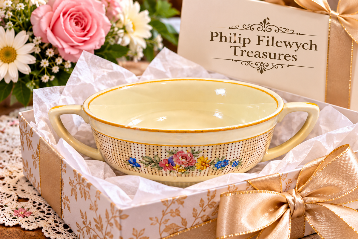 SC-25 vintage floral English soup cup by E.G. Meakin presented as a gift