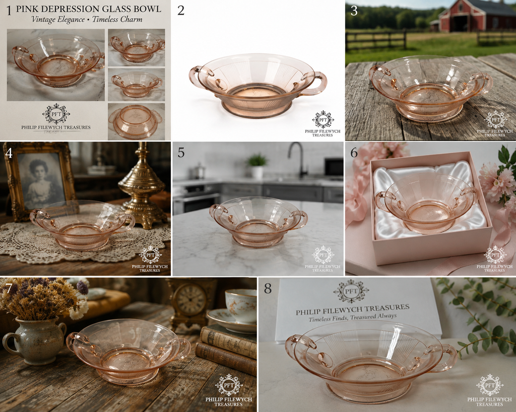 SD-60--Vintage Hocking Manhattan Pink Depression Glass Two-Handled Ribbed Serving Bowl