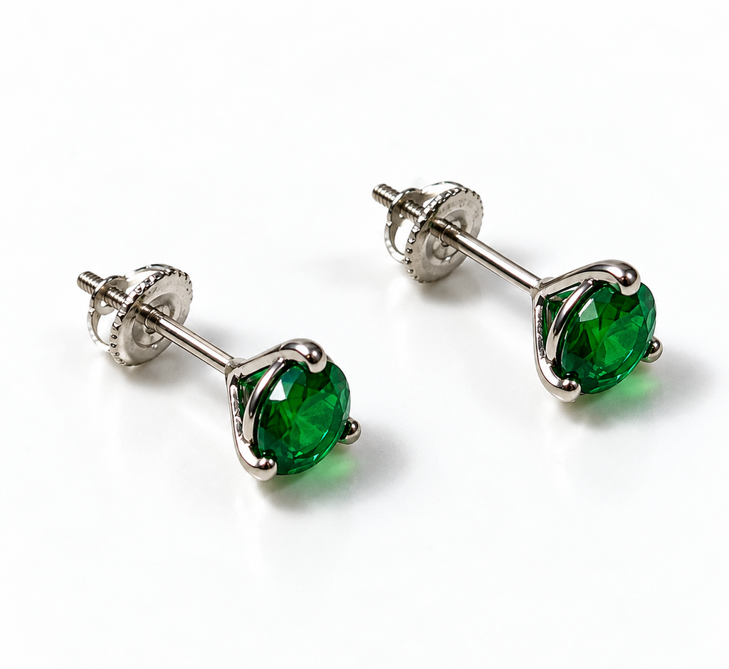 SE-01--Stud Earrings – Light Green   Gemstone – 14K Yellow Gold