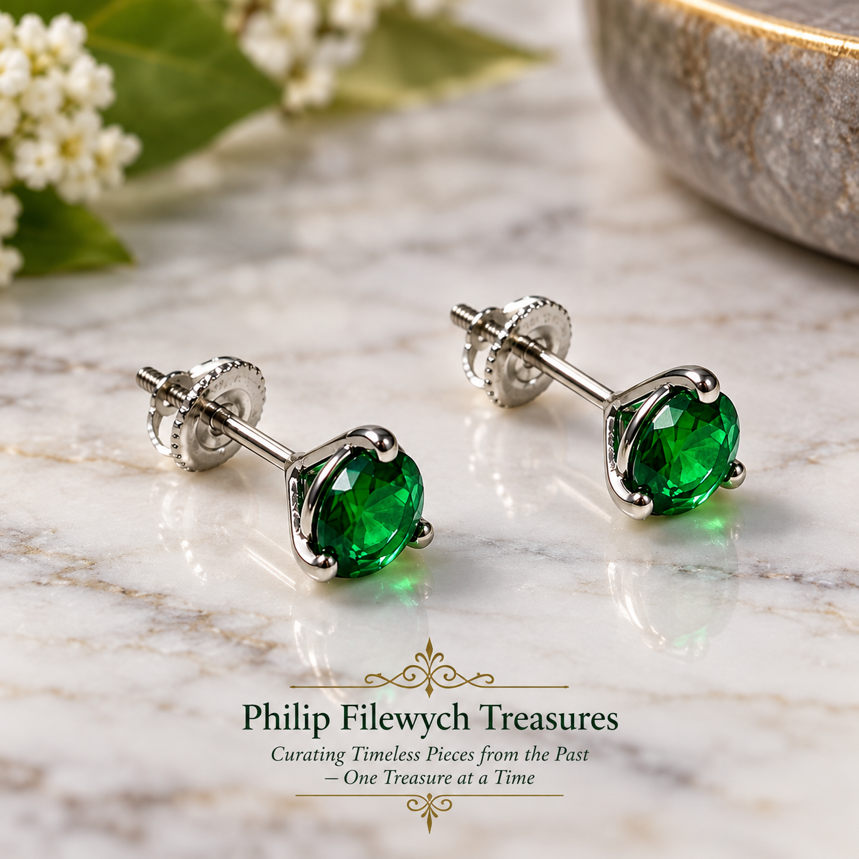 SE-01--Stud Earrings – Light Green   Gemstone – 14K Yellow Gold