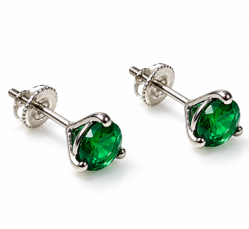 SE-01--Stud Earrings – Light Green   Gemstone – 14K Yellow Gold