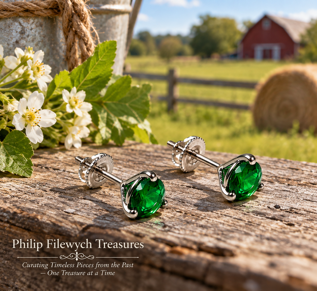 SE-01--Stud Earrings – Light Green   Gemstone – 14K Yellow Gold