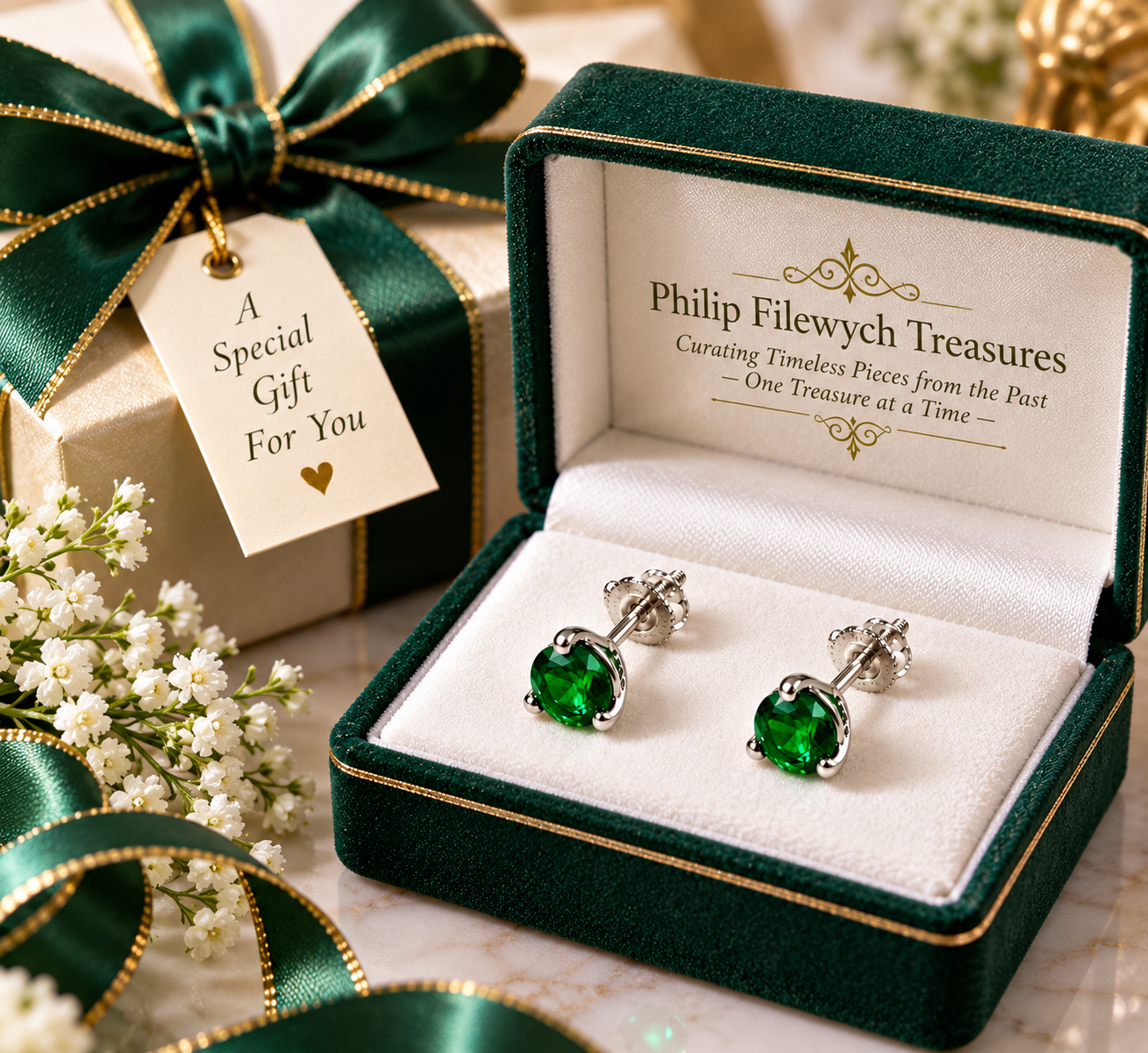 SE-01--Stud Earrings – Light Green   Gemstone – 14K Yellow Gold