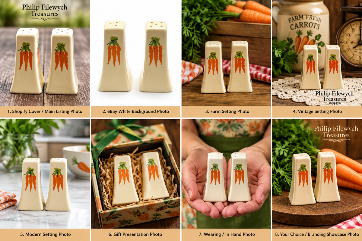 SP-05 vintage carrot porcelain shakers by Philip Filewych Treasures