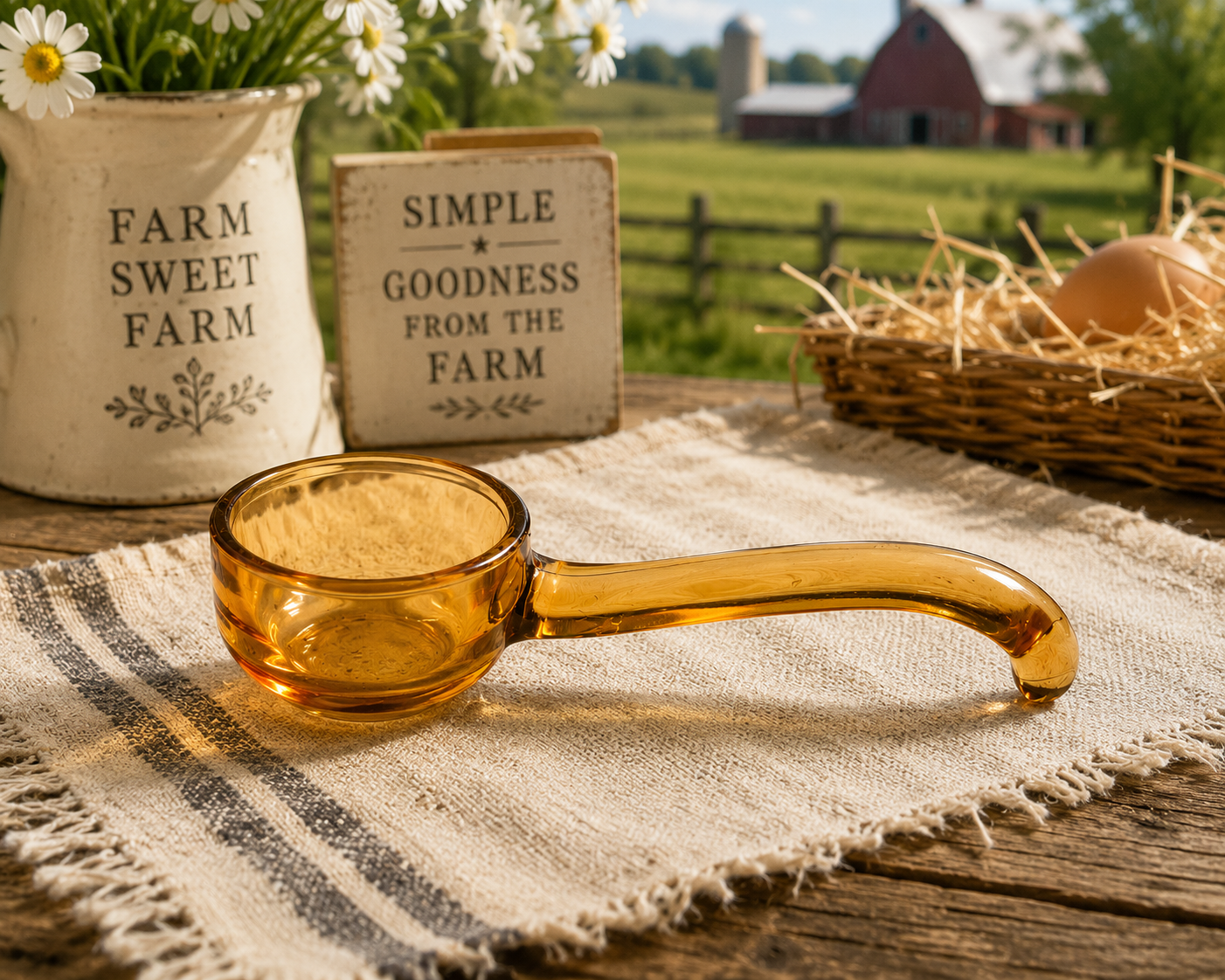 SP-10--Vintage Amber Depression Glass Sauce Spoon