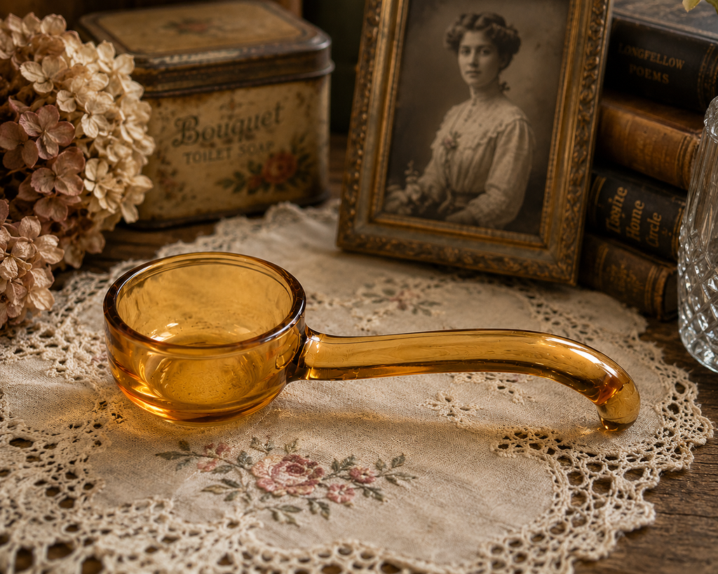 SP-10--Vintage Amber Depression Glass Sauce Spoon
