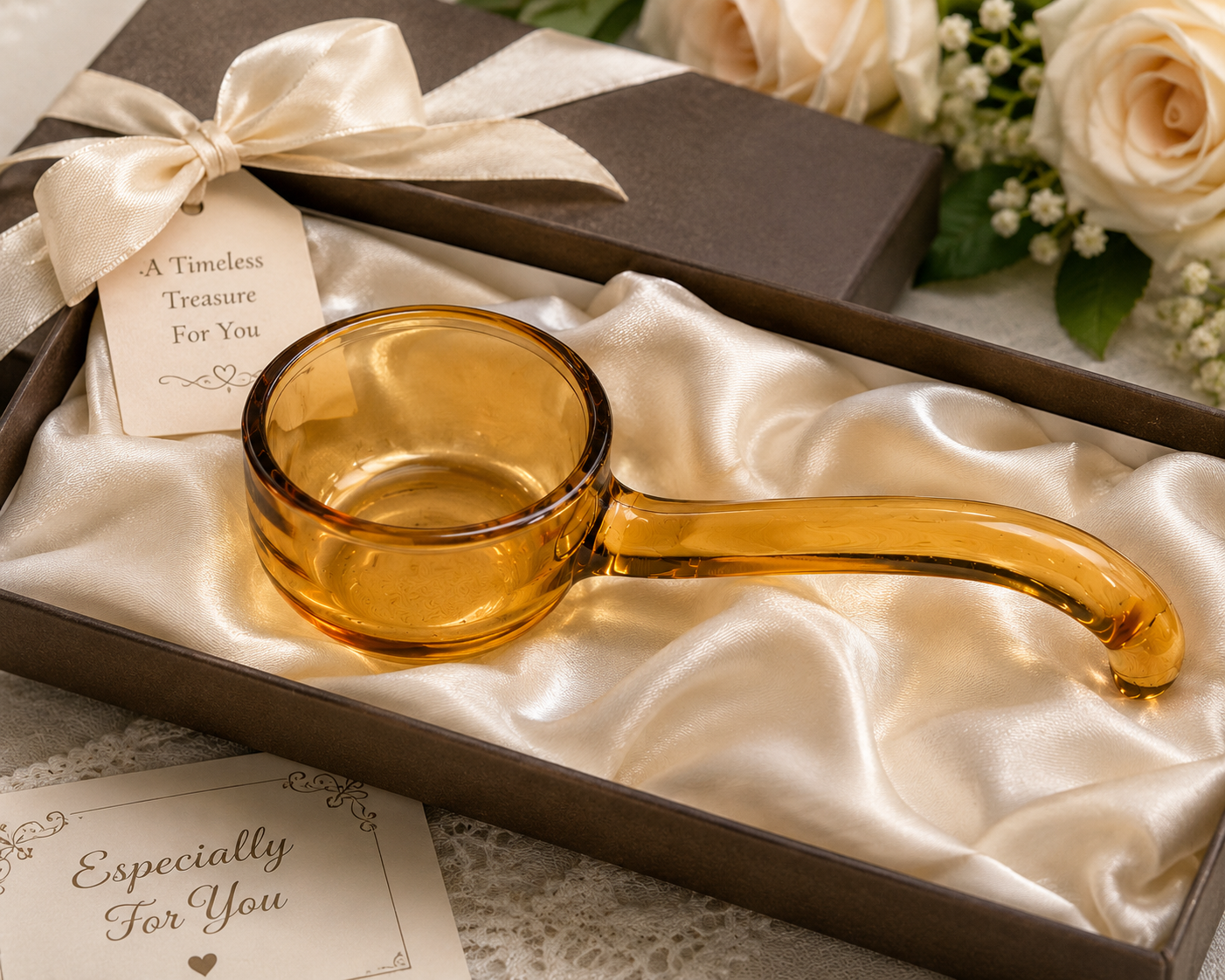 SP-10--Vintage Amber Depression Glass Sauce Spoon