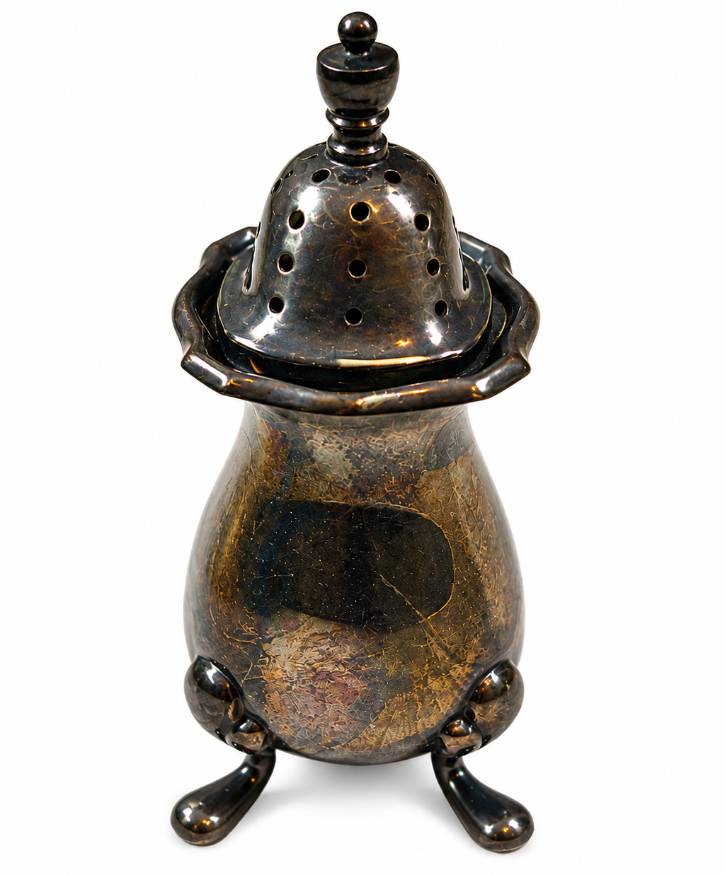 SP-50 vintage English silver-plated salt shaker by William Adams photographed against a plain white background.