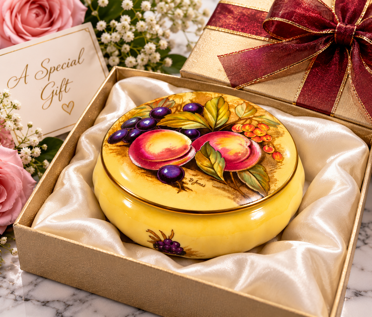 Aynsley Orchard Gold trinket dish presented as an elegant vintage gift