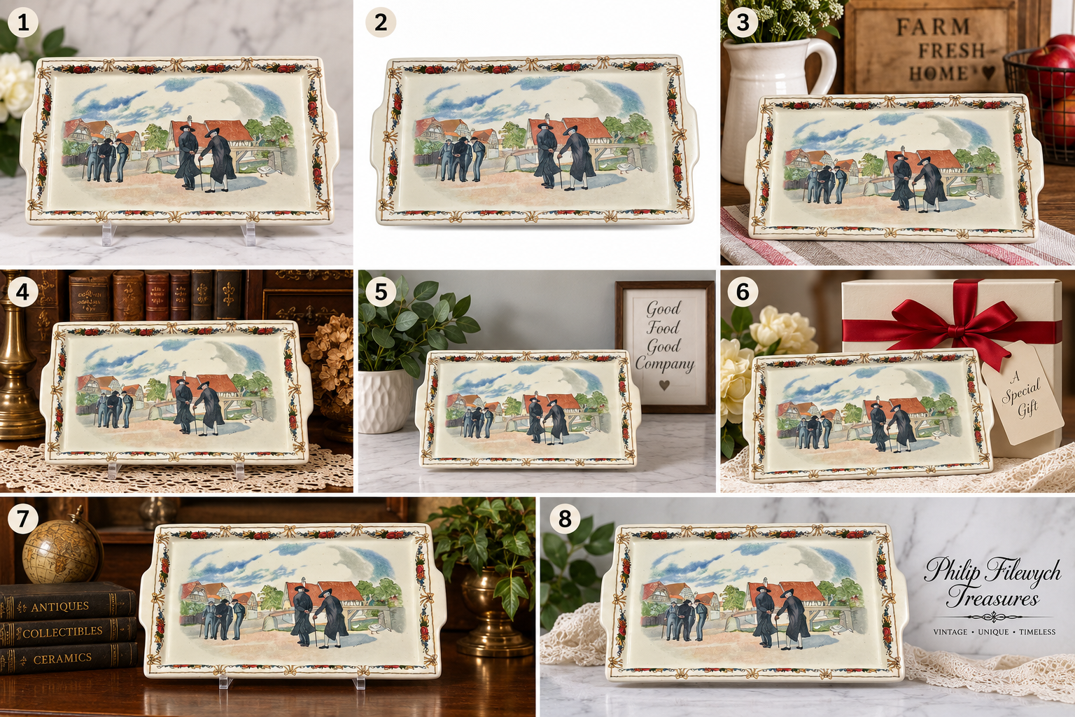 TS-10--Vintage Sarreguemines Obernai Henri Loux French Faience Serving Tray 13" Made in France