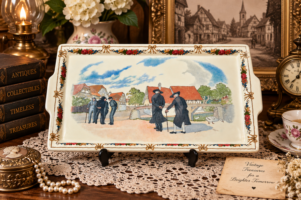TS-10--Vintage Sarreguemines Obernai Henri Loux French Faience Serving Tray 13" Made in France