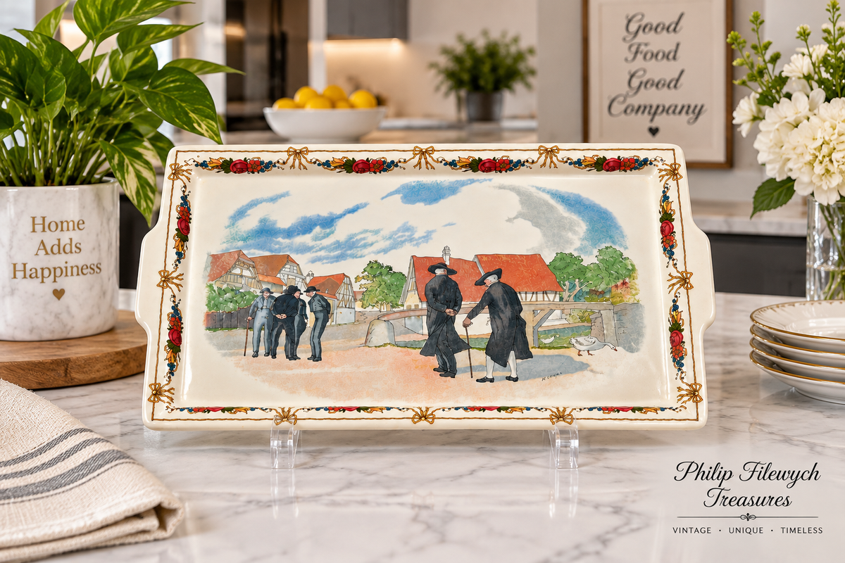 TS-10--Vintage Sarreguemines Obernai Henri Loux French Faience Serving Tray 13" Made in France