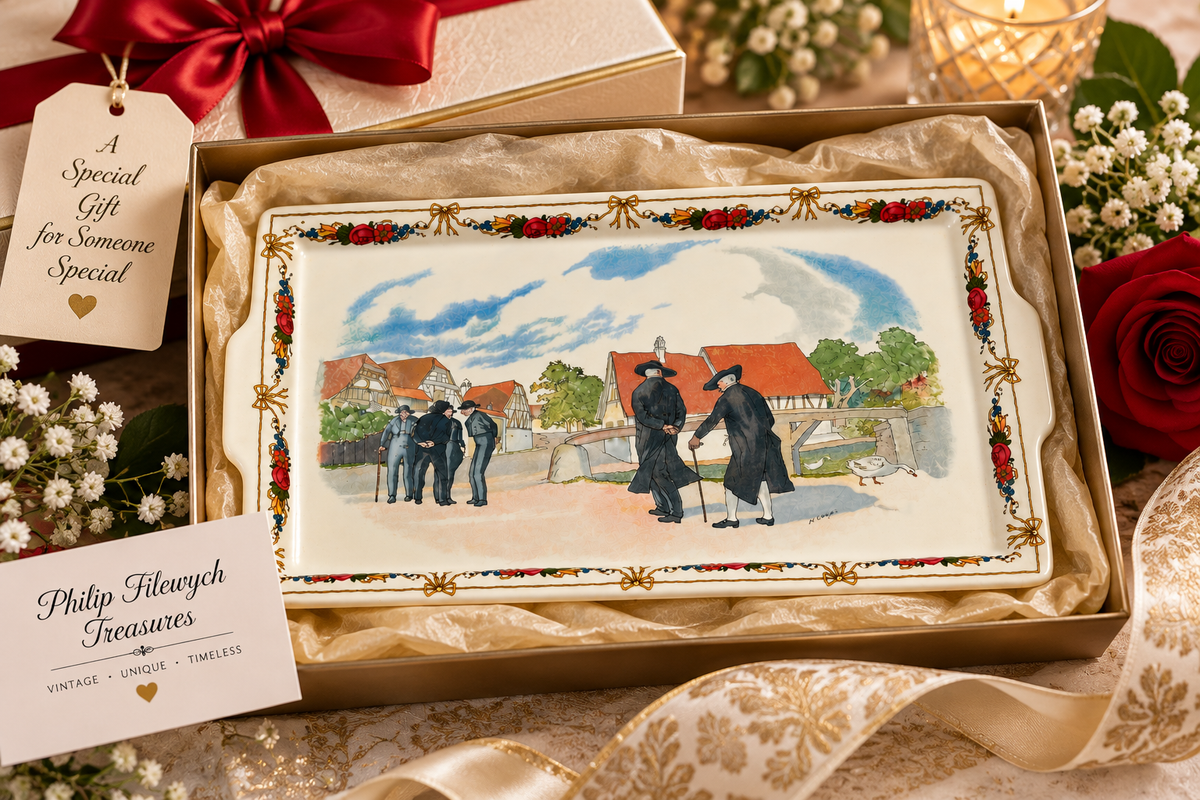 TS-10--Vintage Sarreguemines Obernai Henri Loux French Faience Serving Tray 13" Made in France