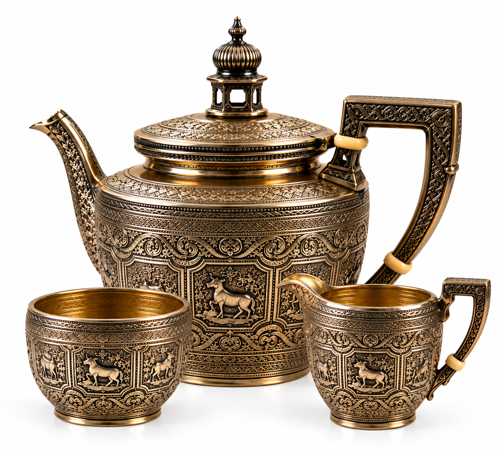 TeaPot-15--Antique 1836 William IV English Sterling Silver Tea Set – Ornate Floral Chased Decoration – Exceptional Collector Piece
